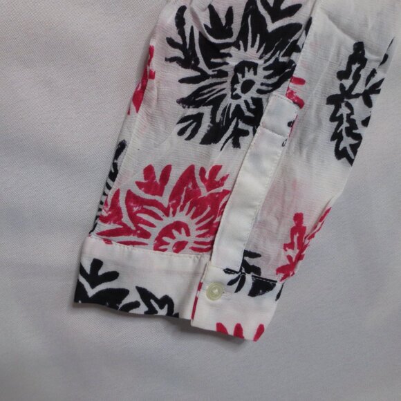 LOFT womens BLOUSE shirt SHEER floral OFF WHITE black HOT PINK career TOP SIZE S - Picture 9 of 12